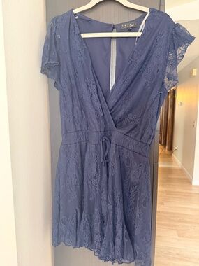 Trixxi Navy Lace Wrap-Style Romper